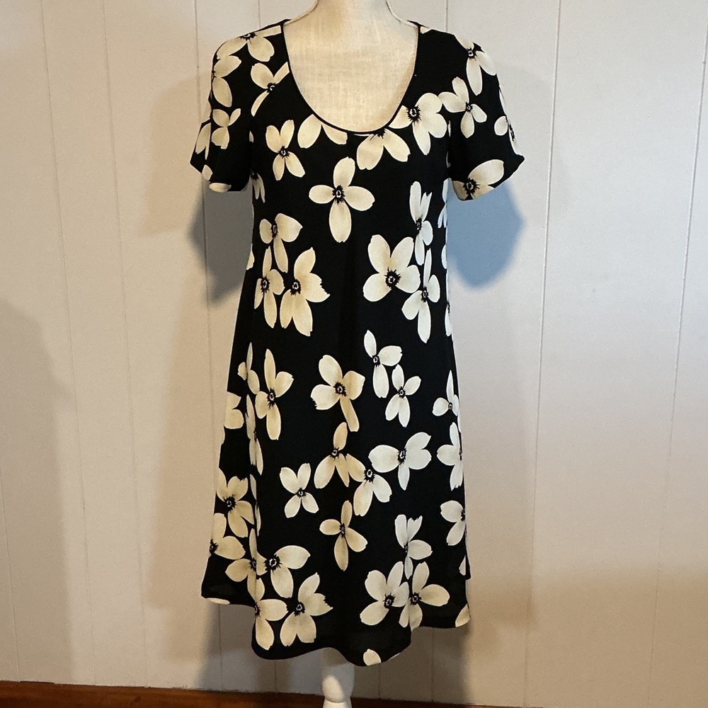 Liz Claiborne Black Dress with Ivory Floral Print